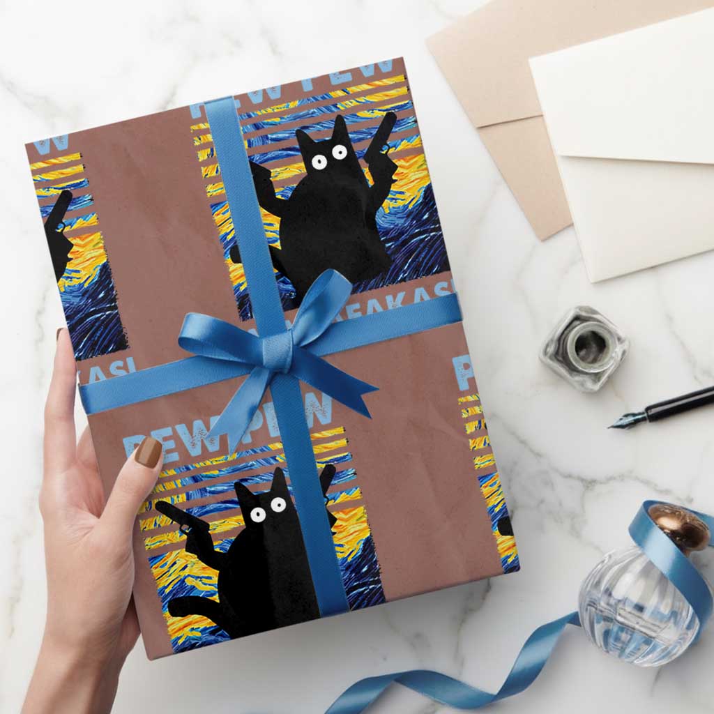 Funny Cat Wrapping Paper Roll Pew Pew Madafakas Retro Vintage Starry Night