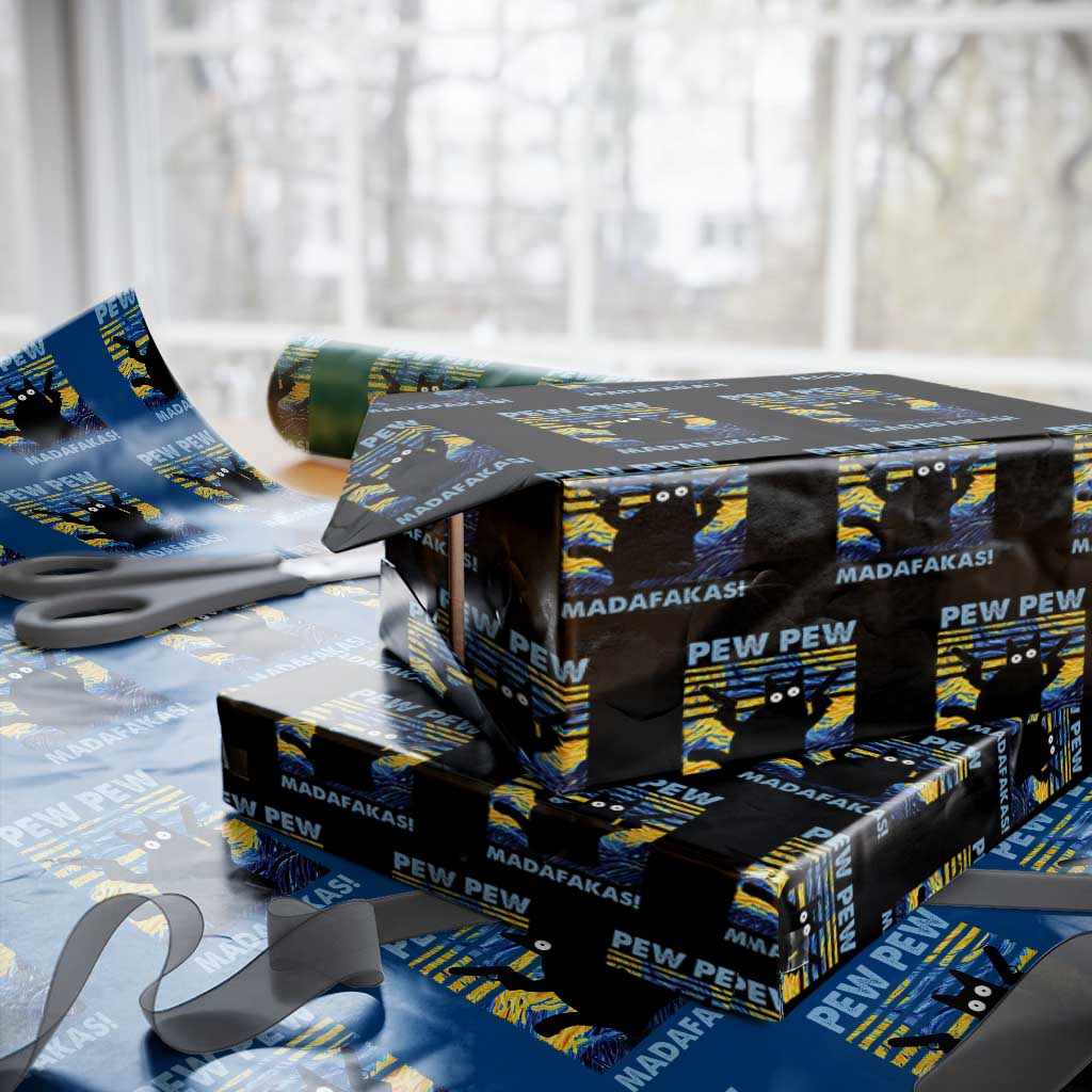 Funny Cat Wrapping Paper Roll Pew Pew Madafakas Retro Vintage Starry Night