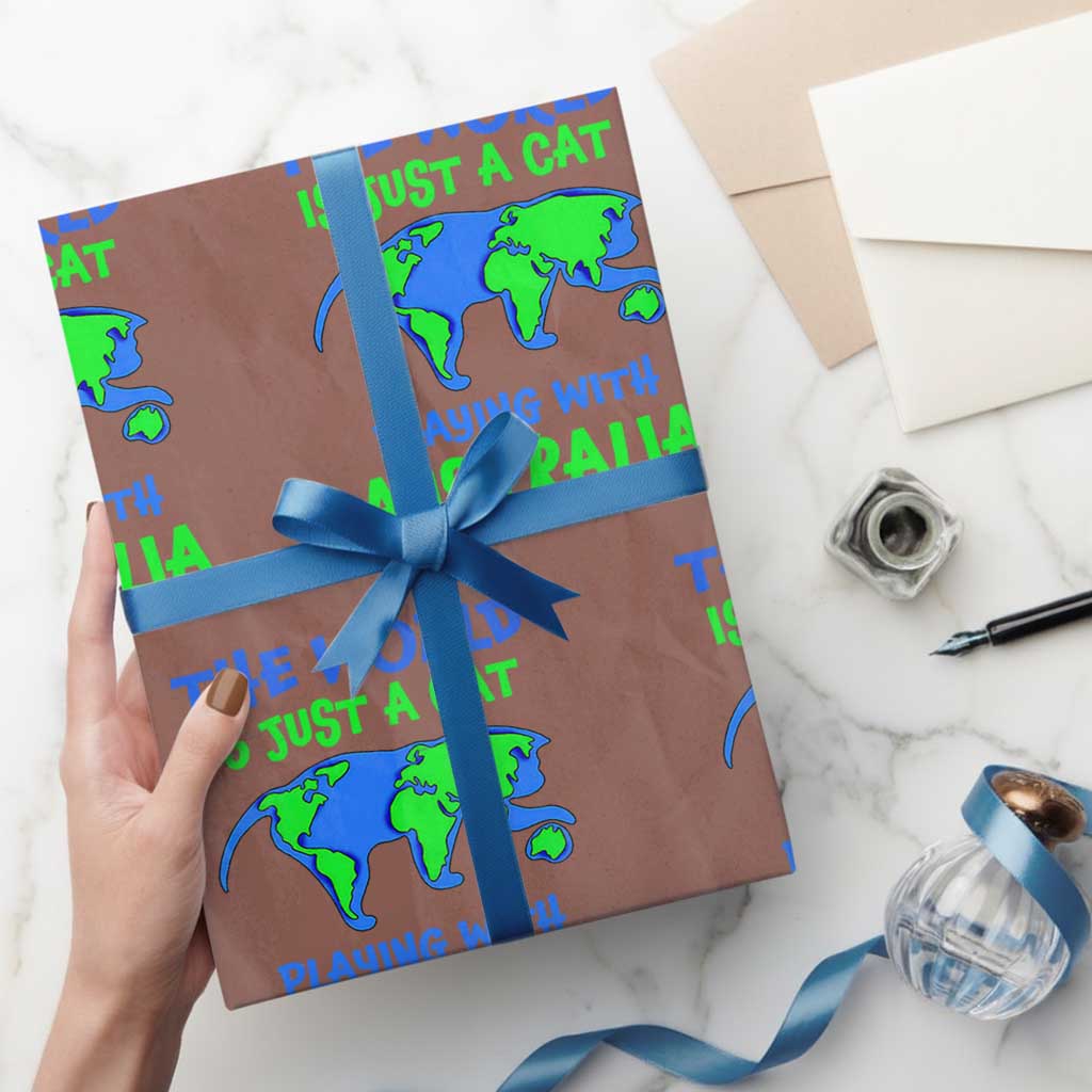Funny Cat Wrapping Paper Roll The World Is A Cat Playing With Australia