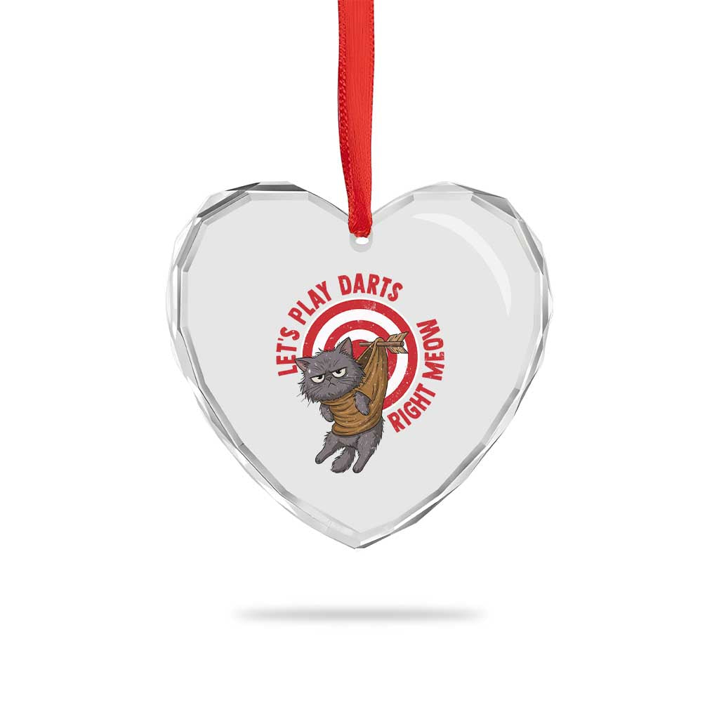 Funny Cat Darts Lover Heart Crystal Glass Ornament Lets Play Darts Right Meow - Wonder Print Shop