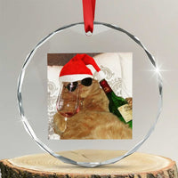Funny Cat Drinking Wine Christmas Crystal Glass Ornament - Wonder Print Shop