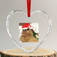 Funny Cat Drinking Wine Christmas Heart Crystal Glass Ornament - Wonder Print Shop
