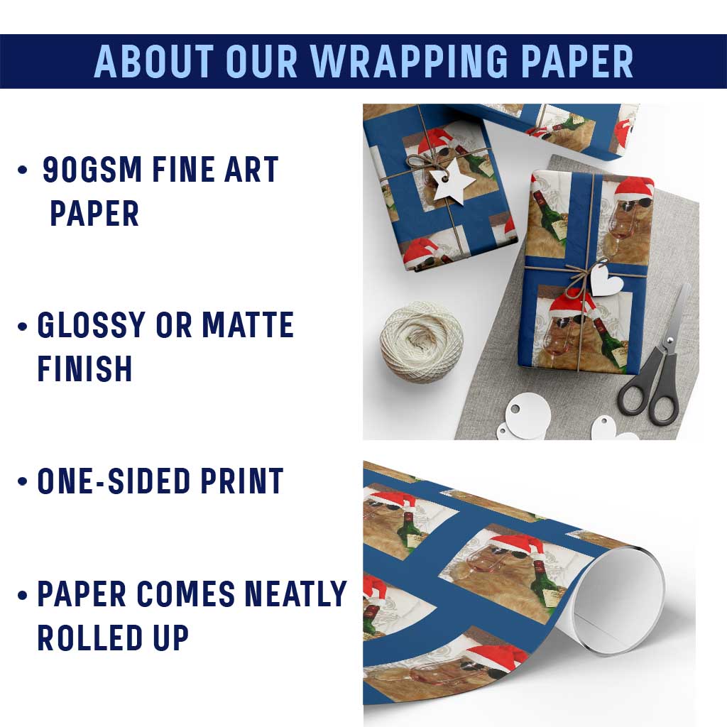 Funny Cat Drinking Wine Xmas Wrapping Paper Roll - Wonder Print Shop
