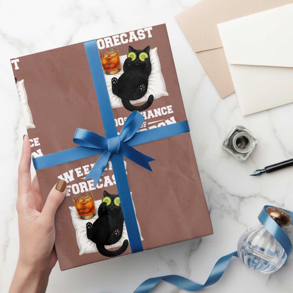 Funny Cat Drinking Wrapping Paper Roll Weekend Forecast 100% Chance Of Bourbon - Wonder Print Shop