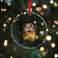 Funny Cat Eating Taco Crystal Glass Ornament Mexican Food Lover Gift