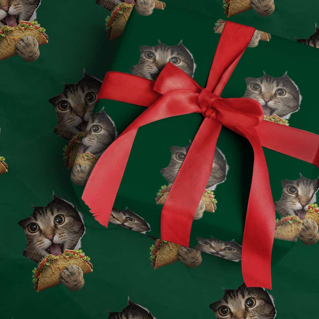 Funny Cat Eating Taco Wrapping Paper Roll Mexican Food Lover Gift