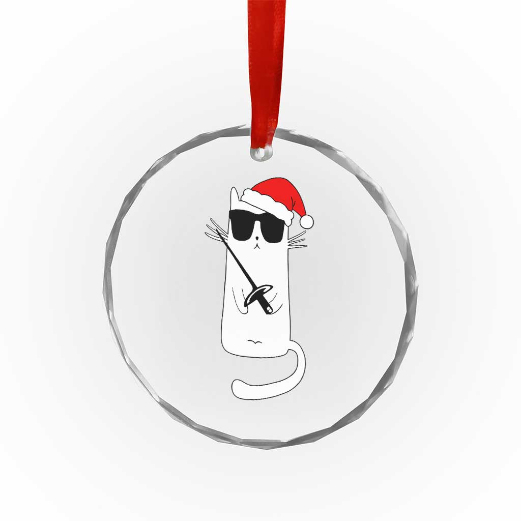 Funny Cat Fencing Christmas Crystal Glass Ornament Cute Kitty Lover - Wonder Print Shop