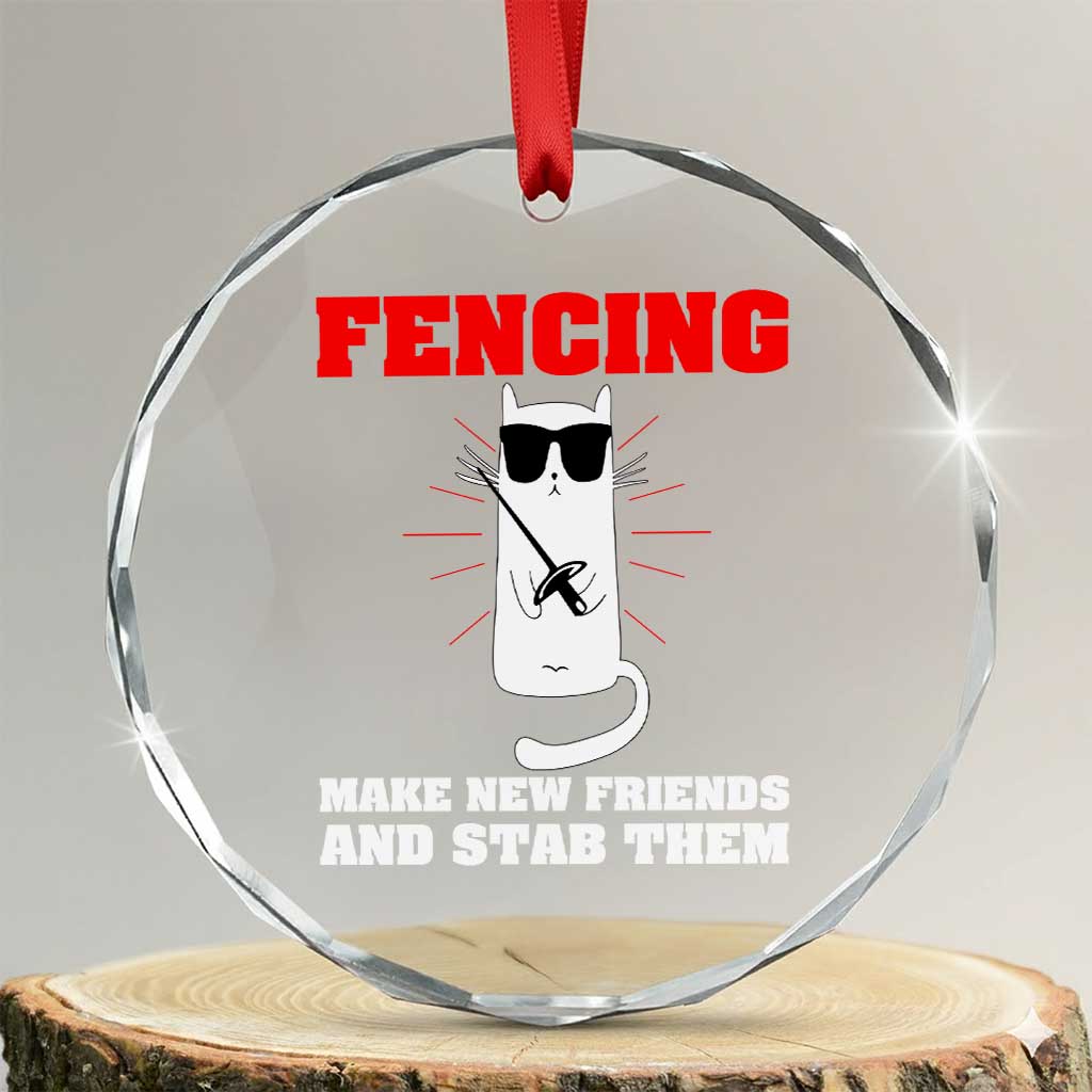 Funny Cat Fencing Crystal Glass Ornament Make Me New Friends And Stab Them TS14