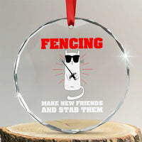 Funny Cat Fencing Crystal Glass Ornament Make Me New Friends And Stab Them TS14