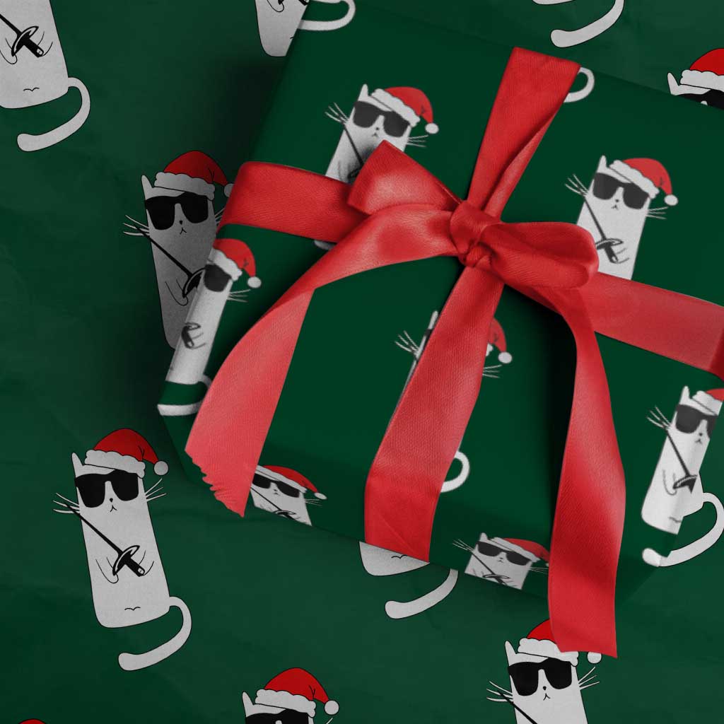 Funny Cat Fencing Xmas Wrapping Paper Roll Cute Kitty Lover - Wonder Print Shop