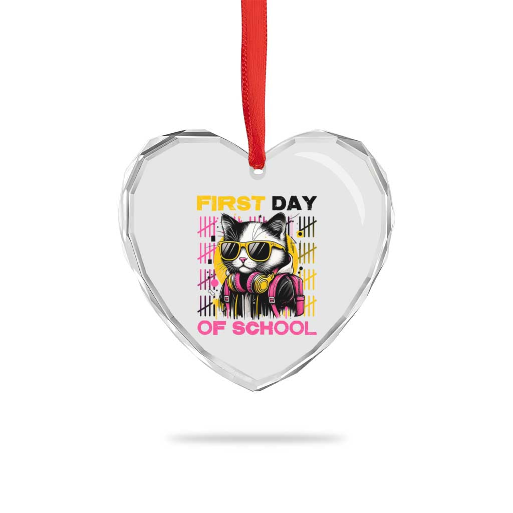 Funny Cat First Day Of School Heart Crystal Glass Ornament Back To School Gift For Kids - Wonder Print Shop