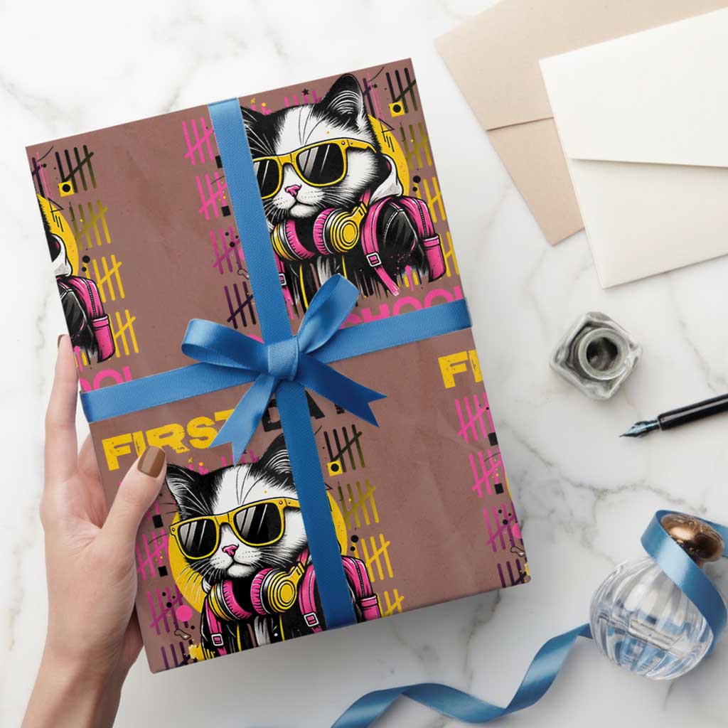 Funny Cat First Day Of School Wrapping Paper Roll Back To School Gift For Kids - Wonder Print Shop