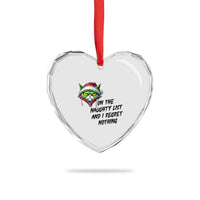 Funny Cat Green Christmas Heart Crystal Glass Ornament On The Naughty List And I Regret Nothing - Wonder Print Shop