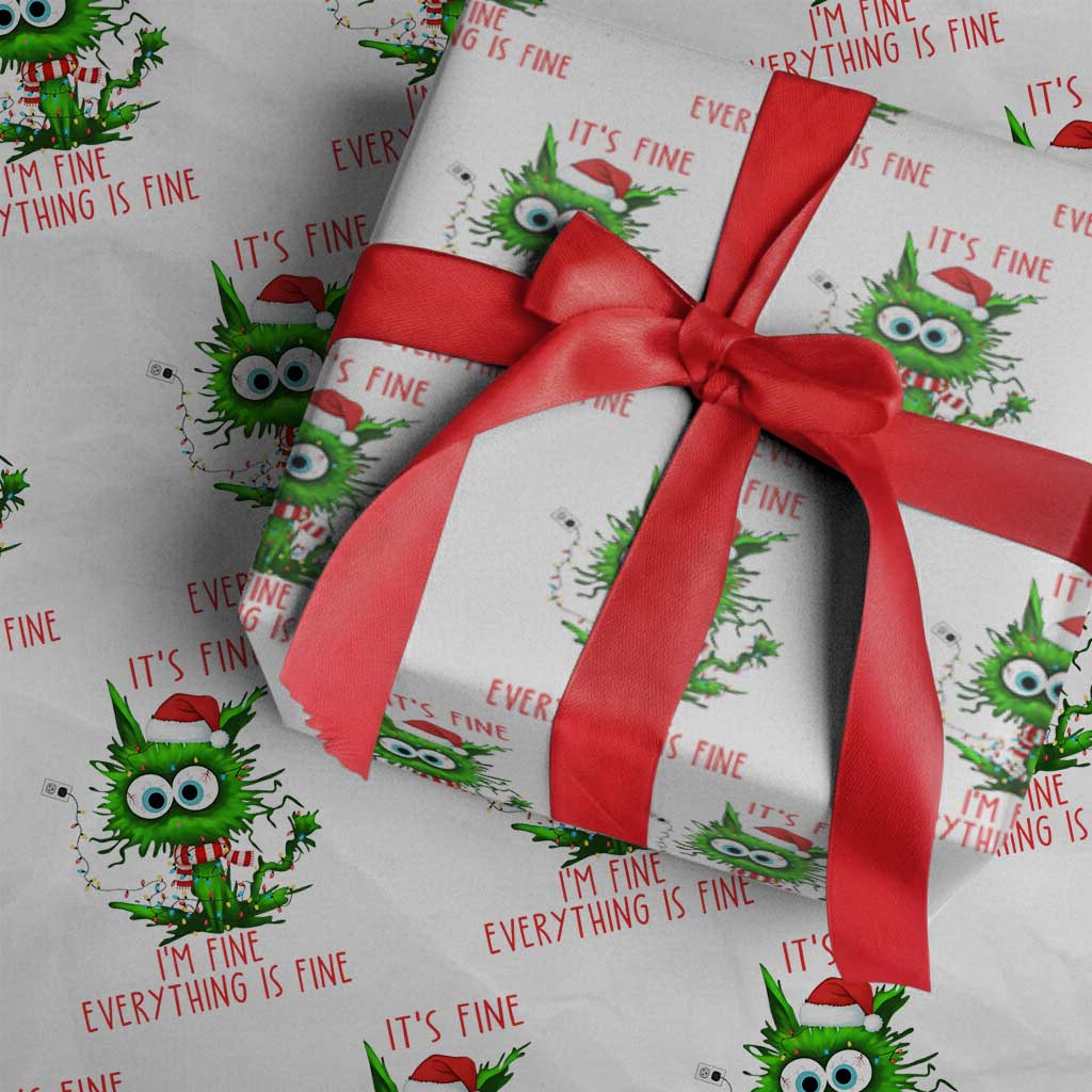 Funny Cat Green Christmas Wrapping Paper Roll It Is Fine I Am Fine Everything Is Fine - Wonder Print Shop