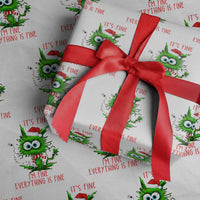 Funny Cat Green Christmas Wrapping Paper Roll It Is Fine I Am Fine Everything Is Fine - Wonder Print Shop