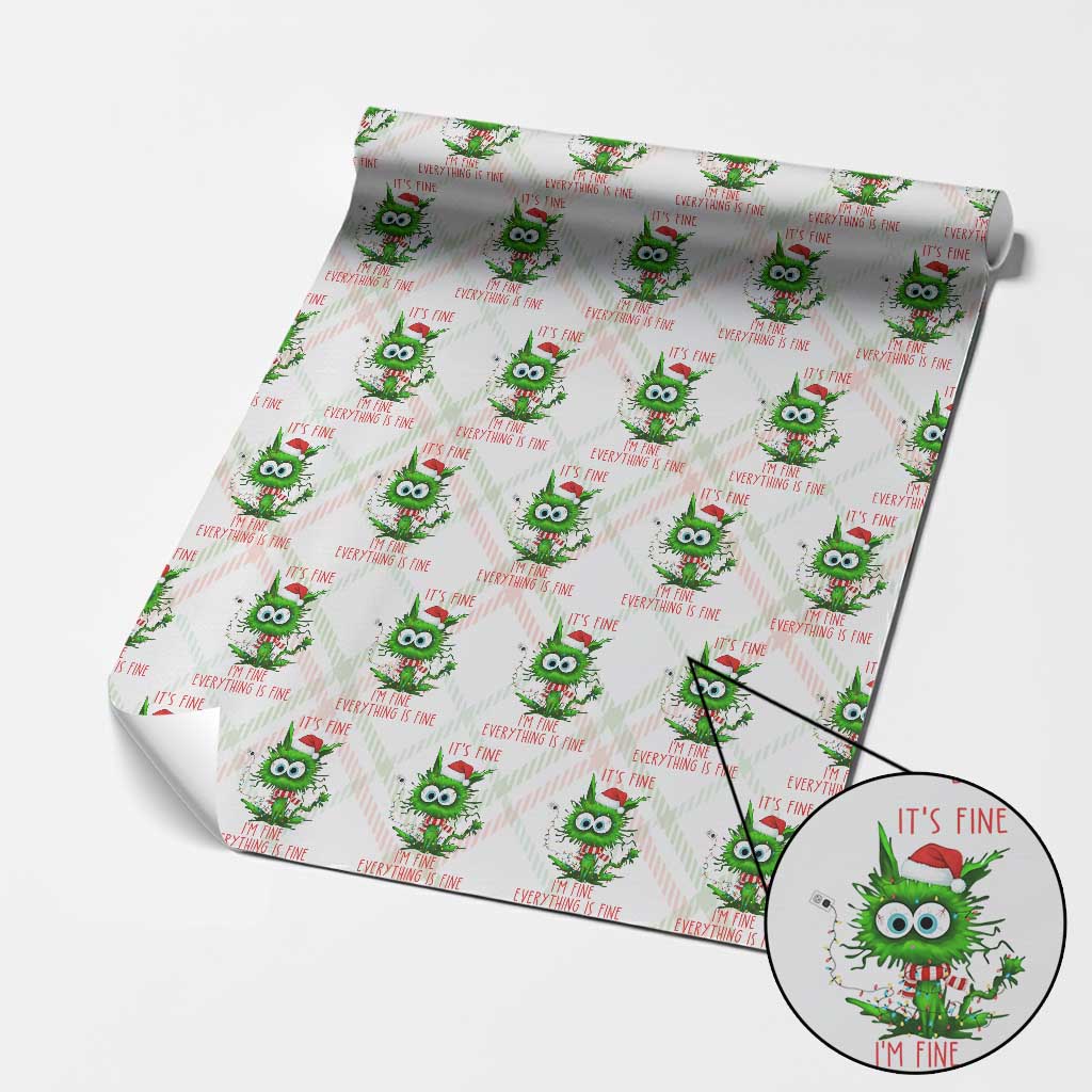 Funny Cat Green Christmas Wrapping Paper Roll It Is Fine I Am Fine Everything Is Fine - Wonder Print Shop