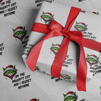 Funny Cat Green Christmas Wrapping Paper Roll On The Naughty List And I Regret Nothing - Wonder Print Shop
