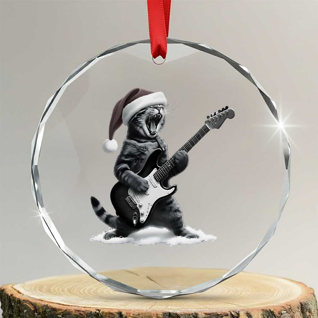 Funny Cat Guitar Crystal Glass Ornament Rock and Roll Christmas - Wonder Print Shop