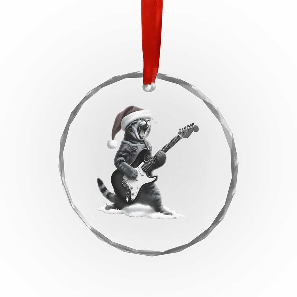 Funny Cat Guitar Crystal Glass Ornament Rock and Roll Christmas - Wonder Print Shop