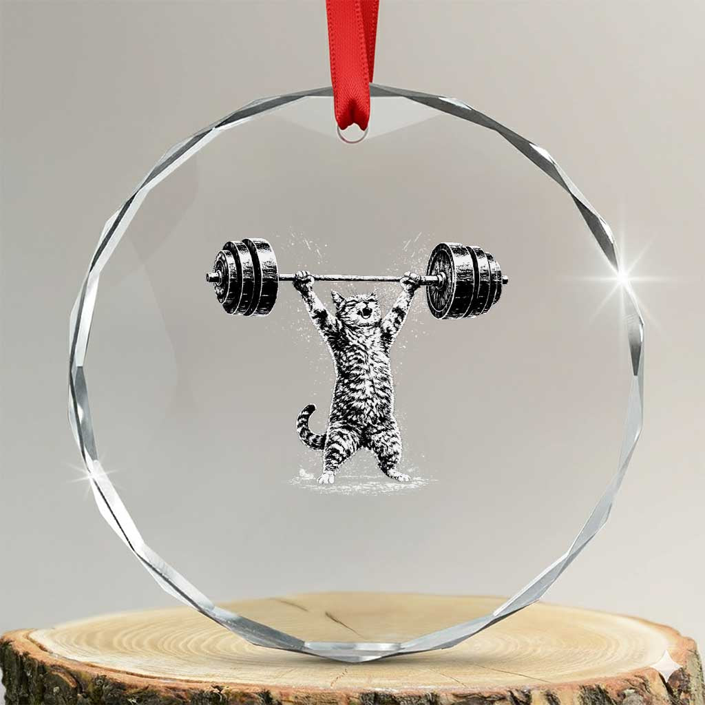 Funny Cat Gym Crystal Glass Ornament Weightlifting Workout