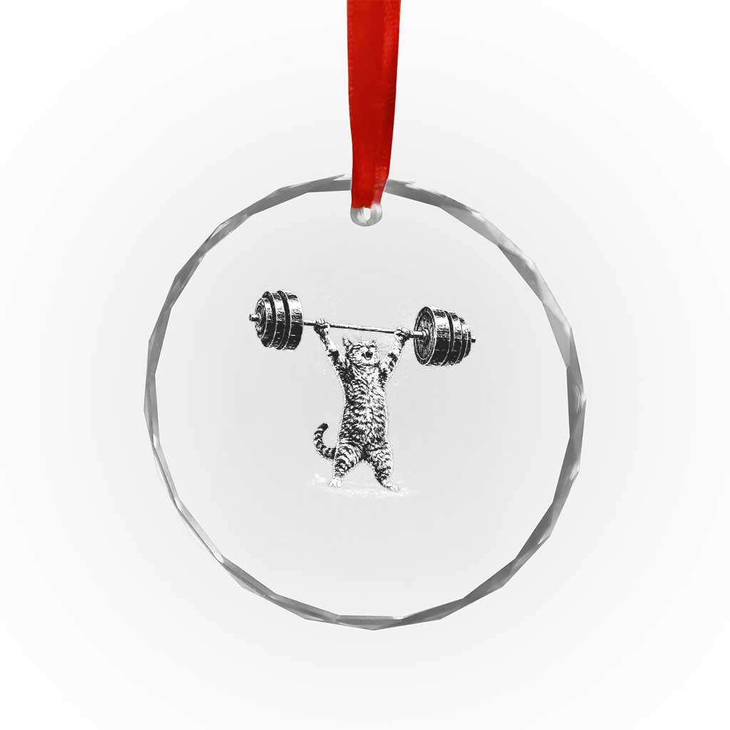Funny Cat Gym Crystal Glass Ornament Weightlifting Workout