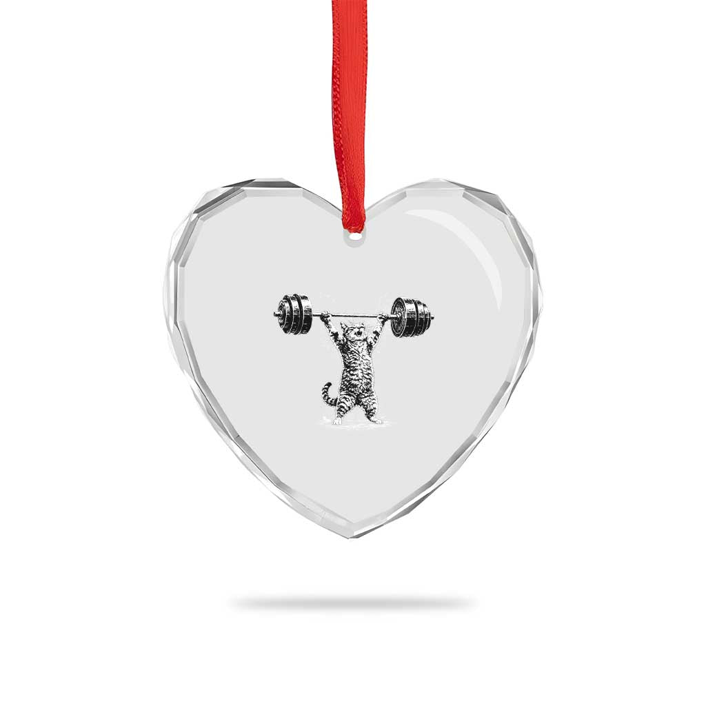 Funny Cat Gym Heart Crystal Glass Ornament Weightlifting Workout