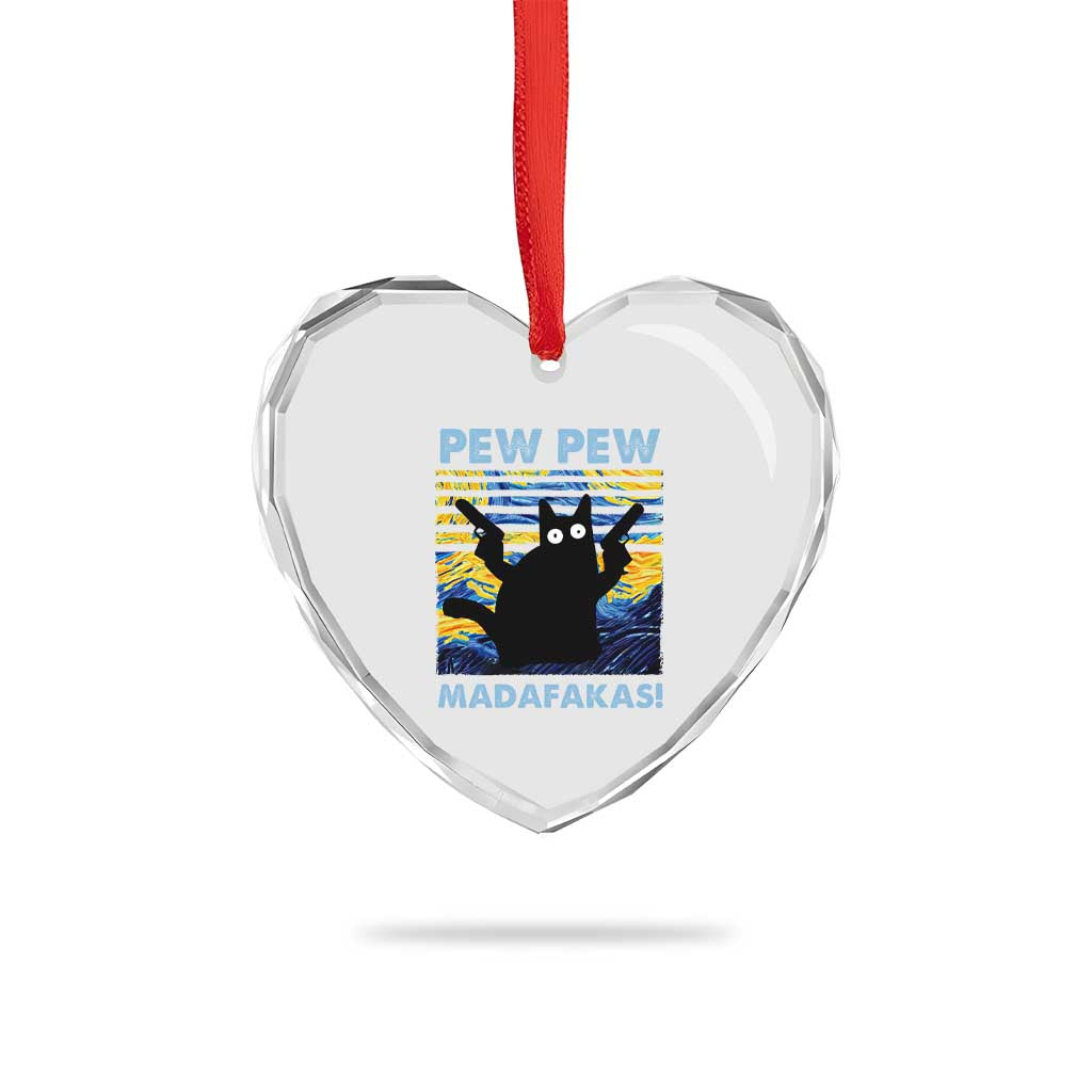 Funny Cat Heart Crystal Glass Ornament Pew Pew Madafakas Retro Vintage Starry Night - Wonder Print Shop