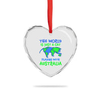 Funny Cat Heart Crystal Glass Ornament The World Is A Cat Playing With Australia - Wonder Print Shop