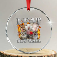 Funny Cat Meme Bootleg Graphic Crystal Glass Ornament I Eat Drywall Funny Weird Cursed Internet Memes