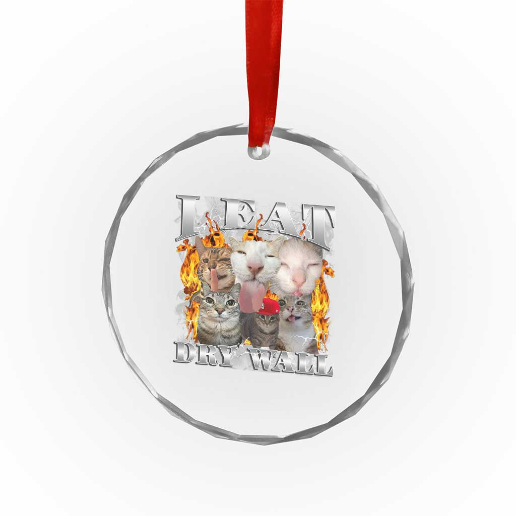 Funny Cat Meme Bootleg Graphic Crystal Glass Ornament I Eat Drywall Funny Weird Cursed Internet Memes