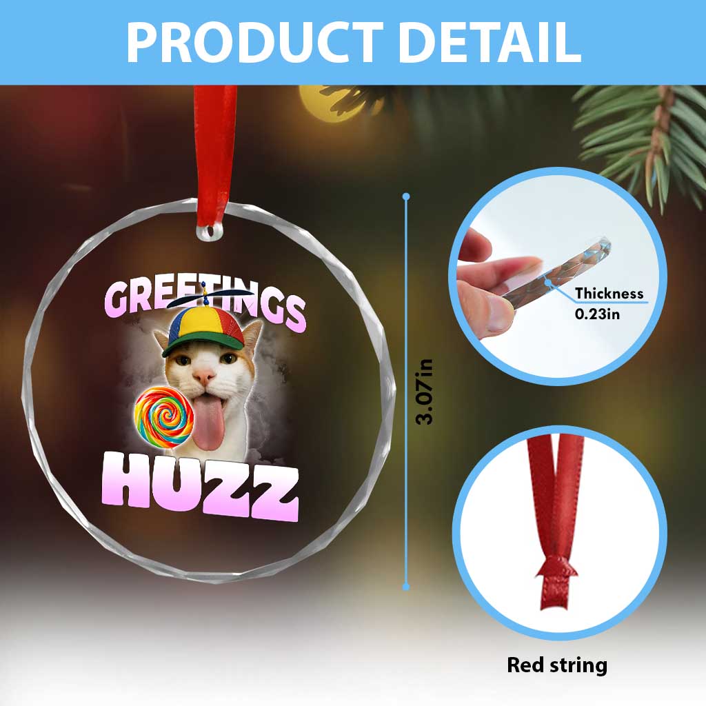 Funny Cat Meme Crystal Glass Ornament Greetings Huzz TS14