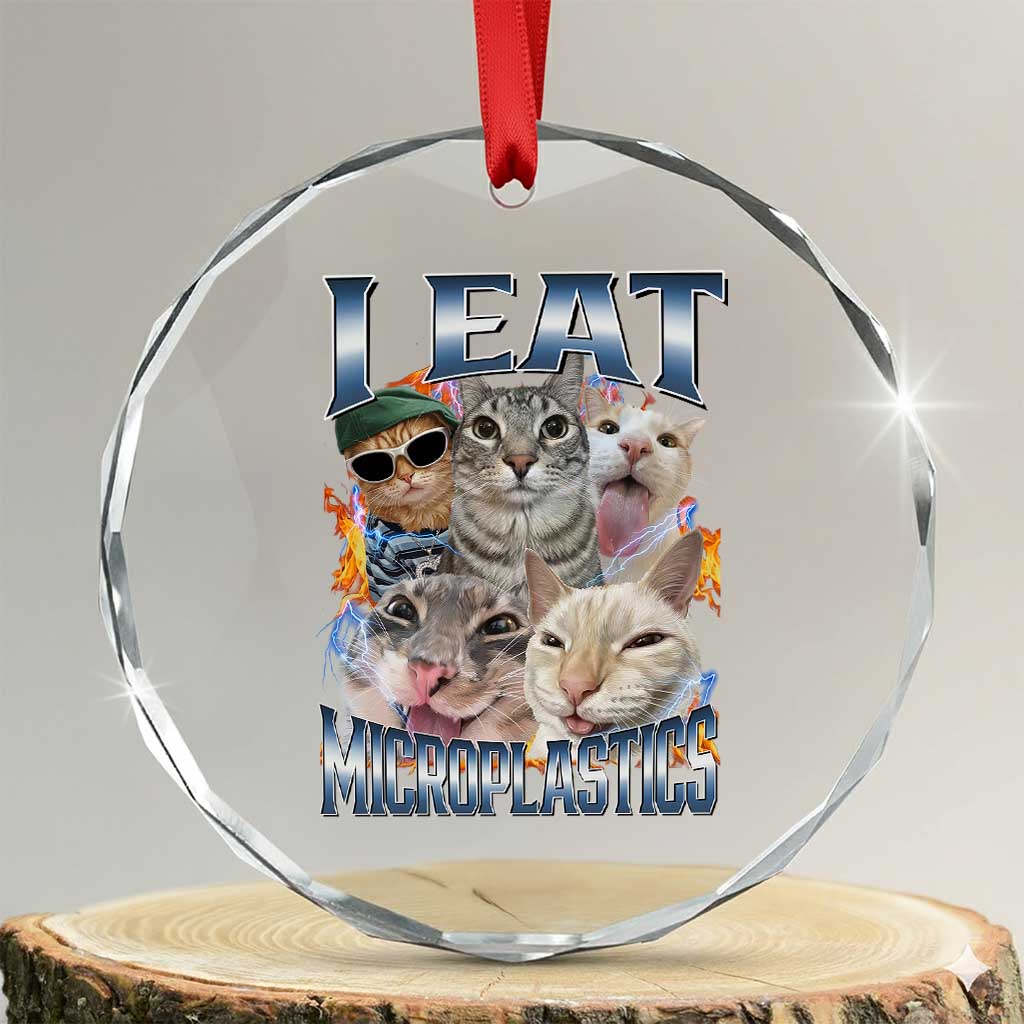 Funny Cat Meme Crystal Glass Ornament I Eat Microplastics - Wonder Print Shop