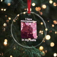 Funny Cat Meme Crystal Glass Ornament I Have Microplastics In My Balls Dank Meme - Wonder Print Shop
