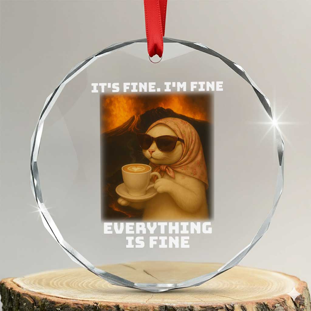 Funny Cat Meme Crystal Glass Ornament It Is Fine I Am Fine Every Thing Is Fine - Wonder Print Shop