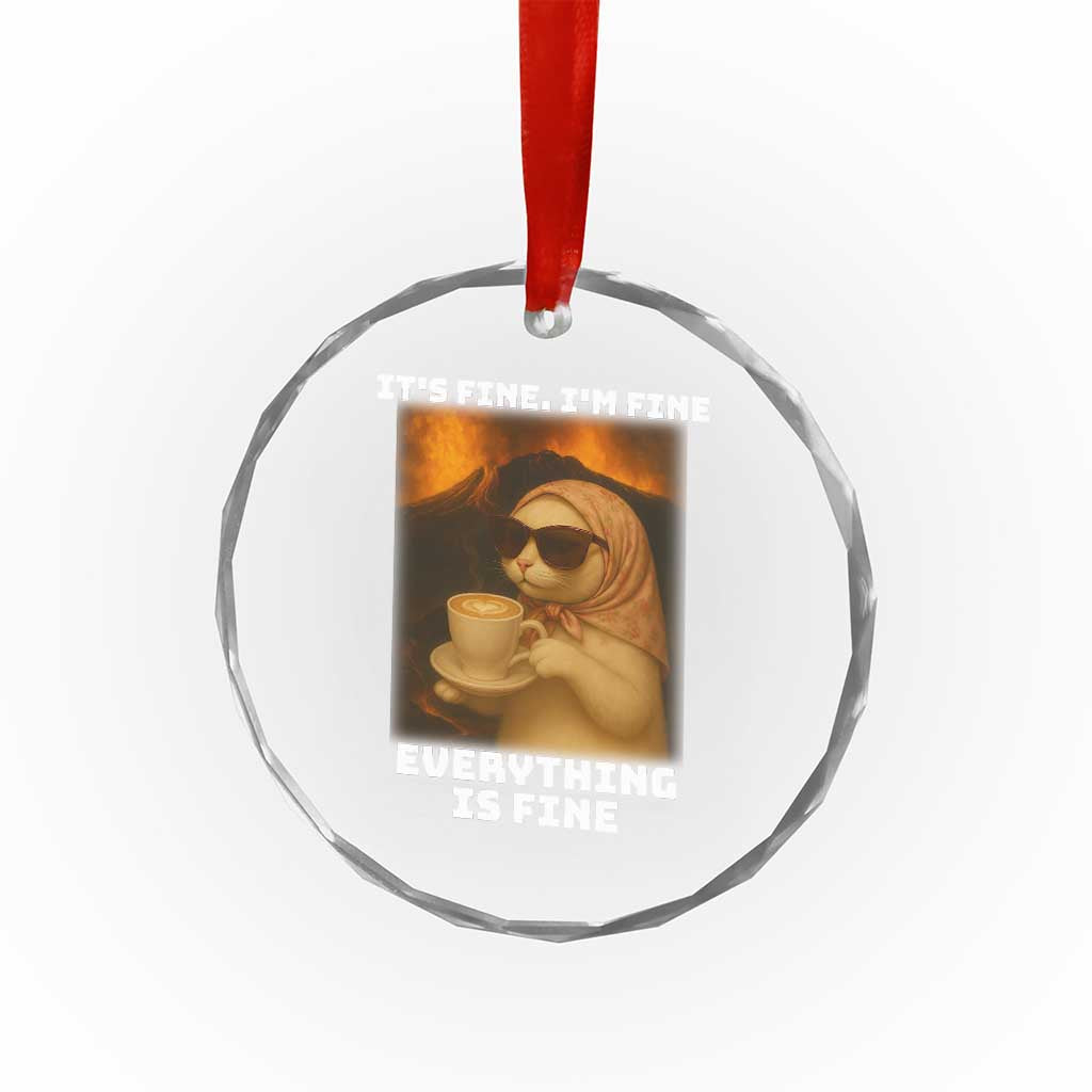 Funny Cat Meme Crystal Glass Ornament It Is Fine I Am Fine Every Thing Is Fine - Wonder Print Shop