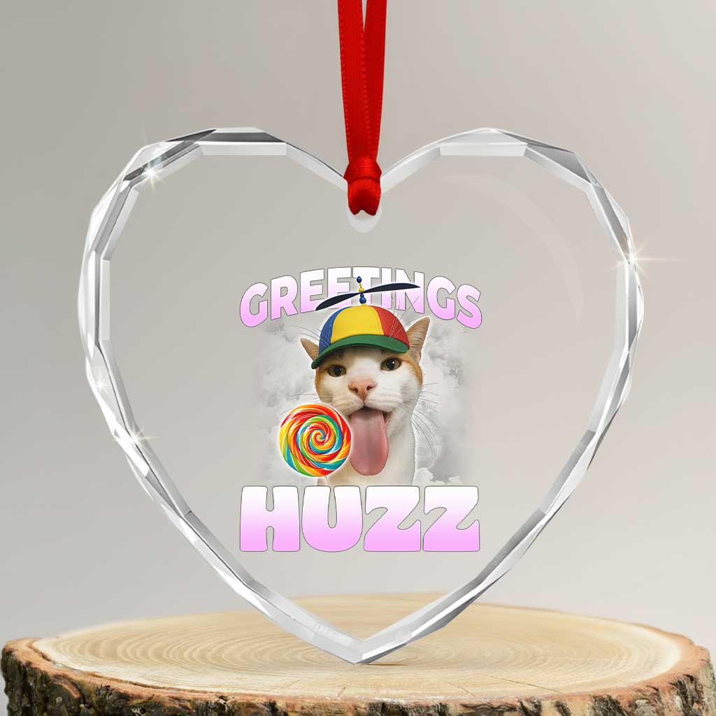 Funny Cat Meme Heart Crystal Glass Ornament Greetings Huzz - Wonder Print Shop