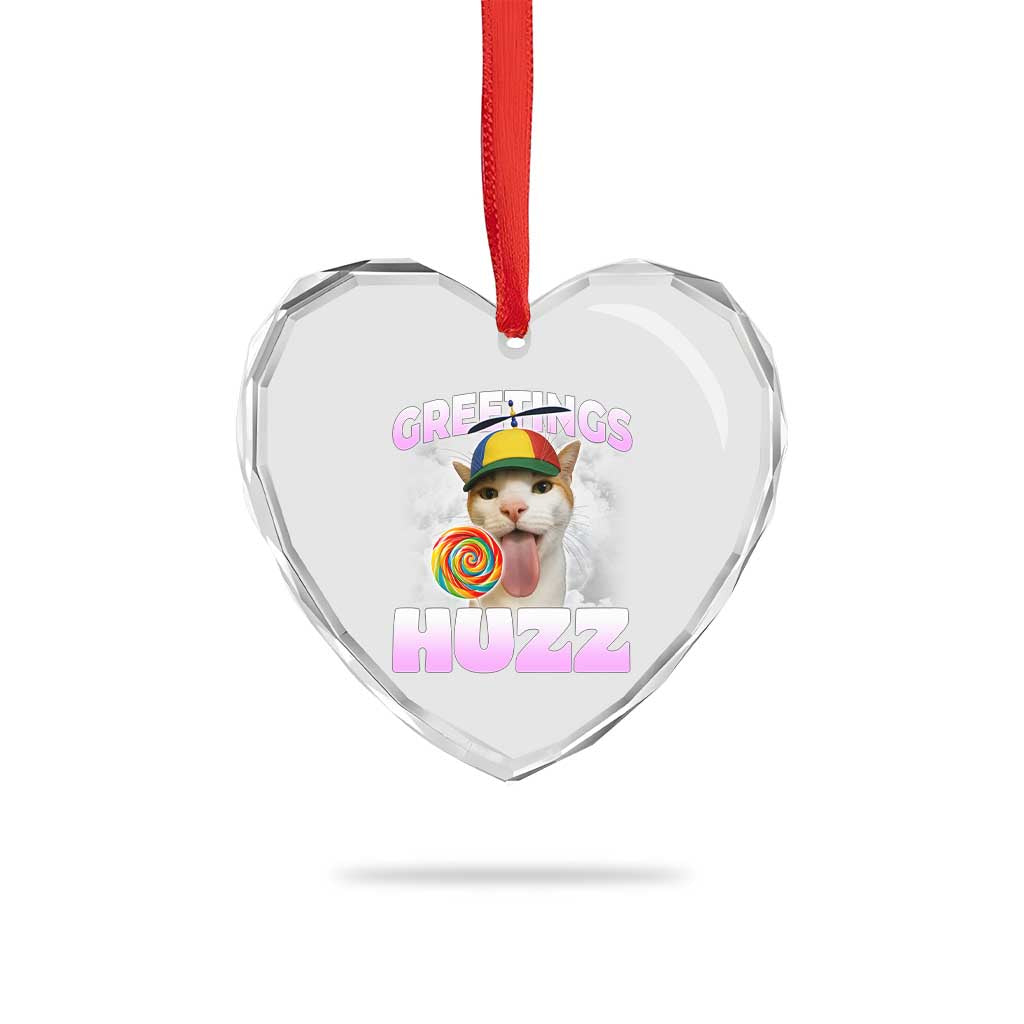 Funny Cat Meme Heart Crystal Glass Ornament Greetings Huzz - Wonder Print Shop