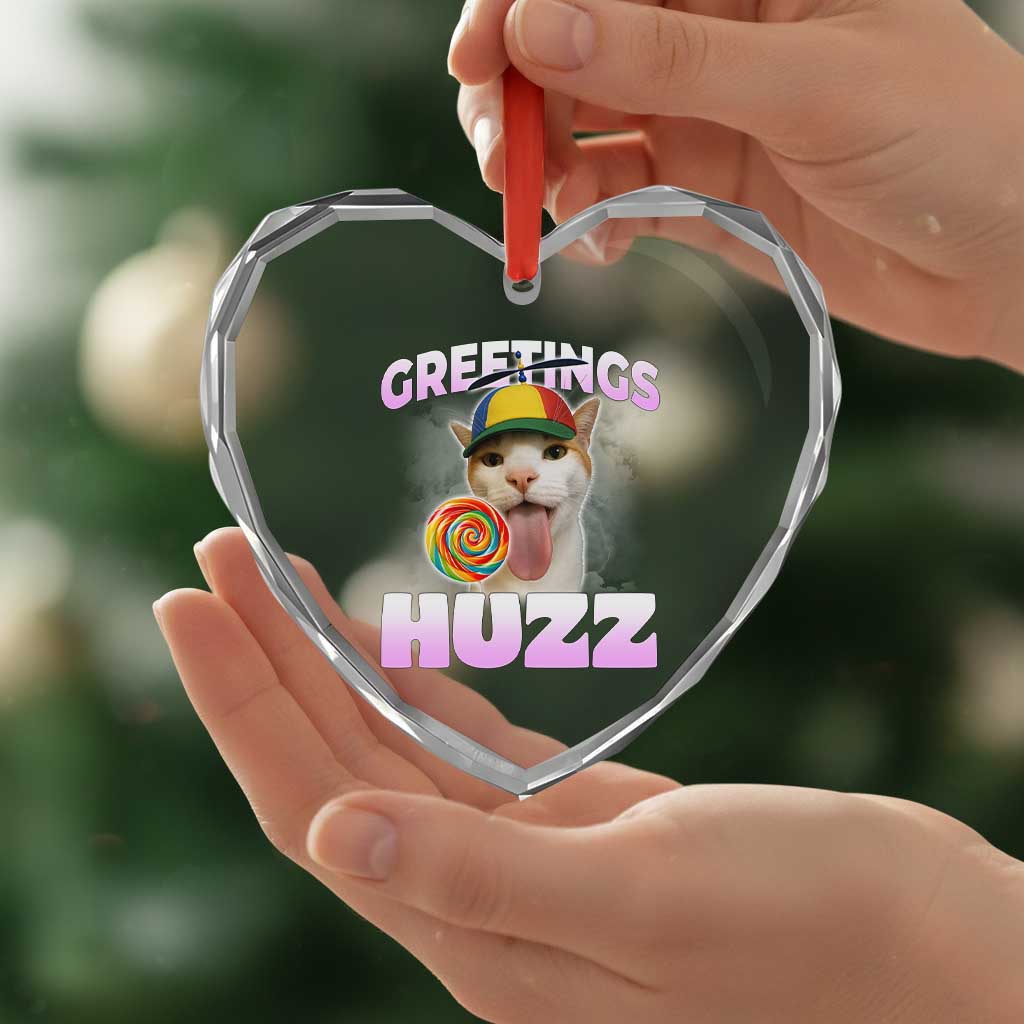 Funny Cat Meme Heart Crystal Glass Ornament Greetings Huzz - Wonder Print Shop