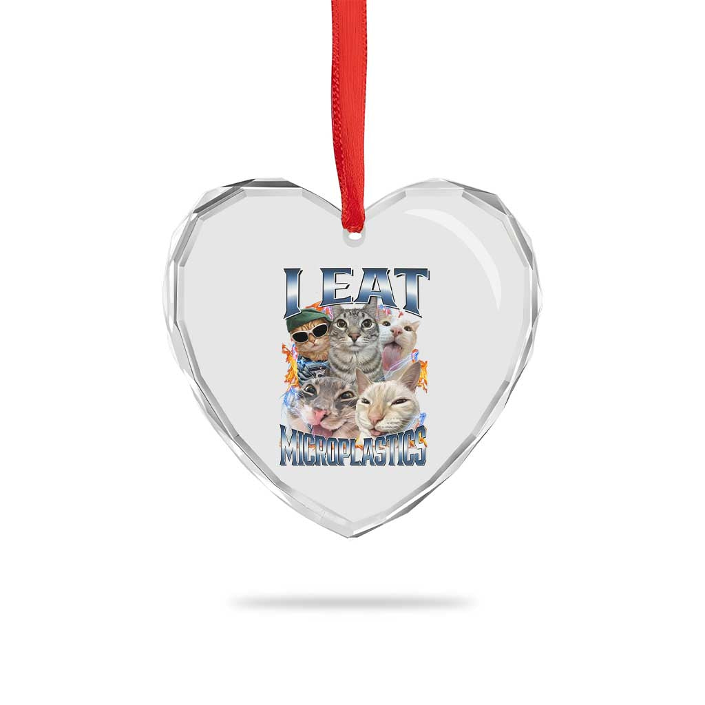 Funny Cat Meme Heart Crystal Glass Ornament I Eat Microplastics - Wonder Print Shop