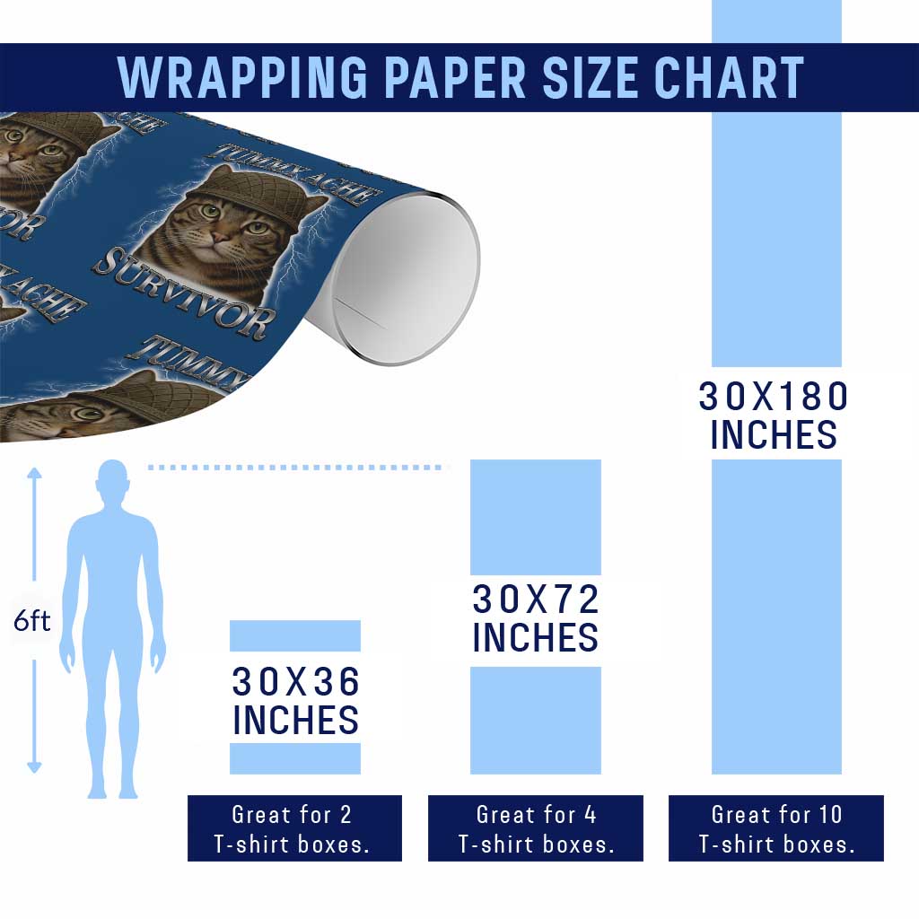 Funny Cat Meme Humor Wrapping Paper Roll Tummy Ache Survivor Lightning Cats Parody - Wonder Print Shop