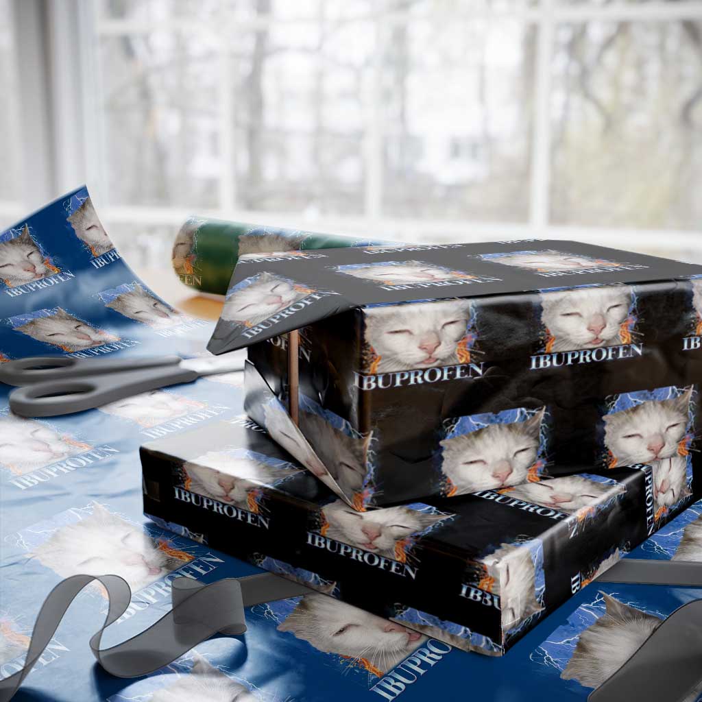 Funny Cat Meme Wrapping Paper Roll Ibuprofen Silly Kitten - Wonder Print Shop