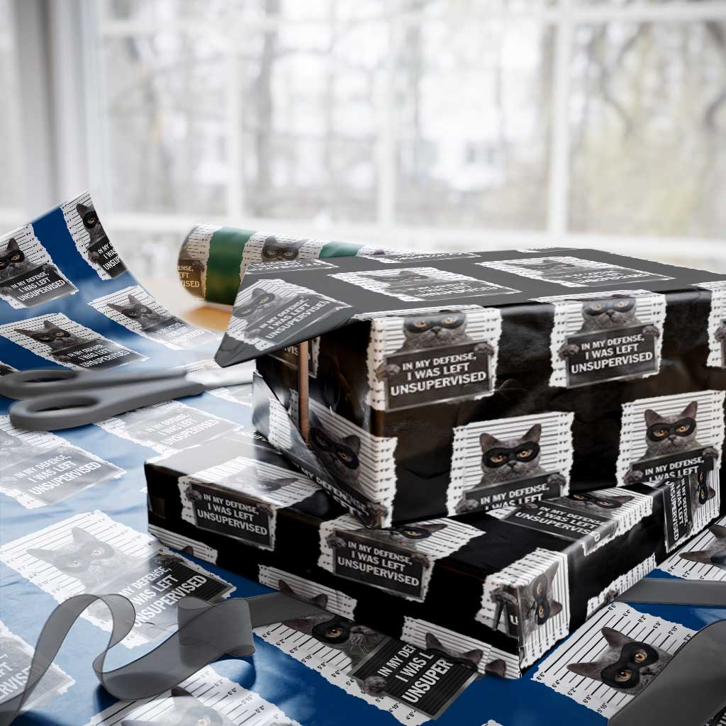 Funny Cat Mugshot Wrapping Paper Roll In My Defense I Was Left Unsupervised