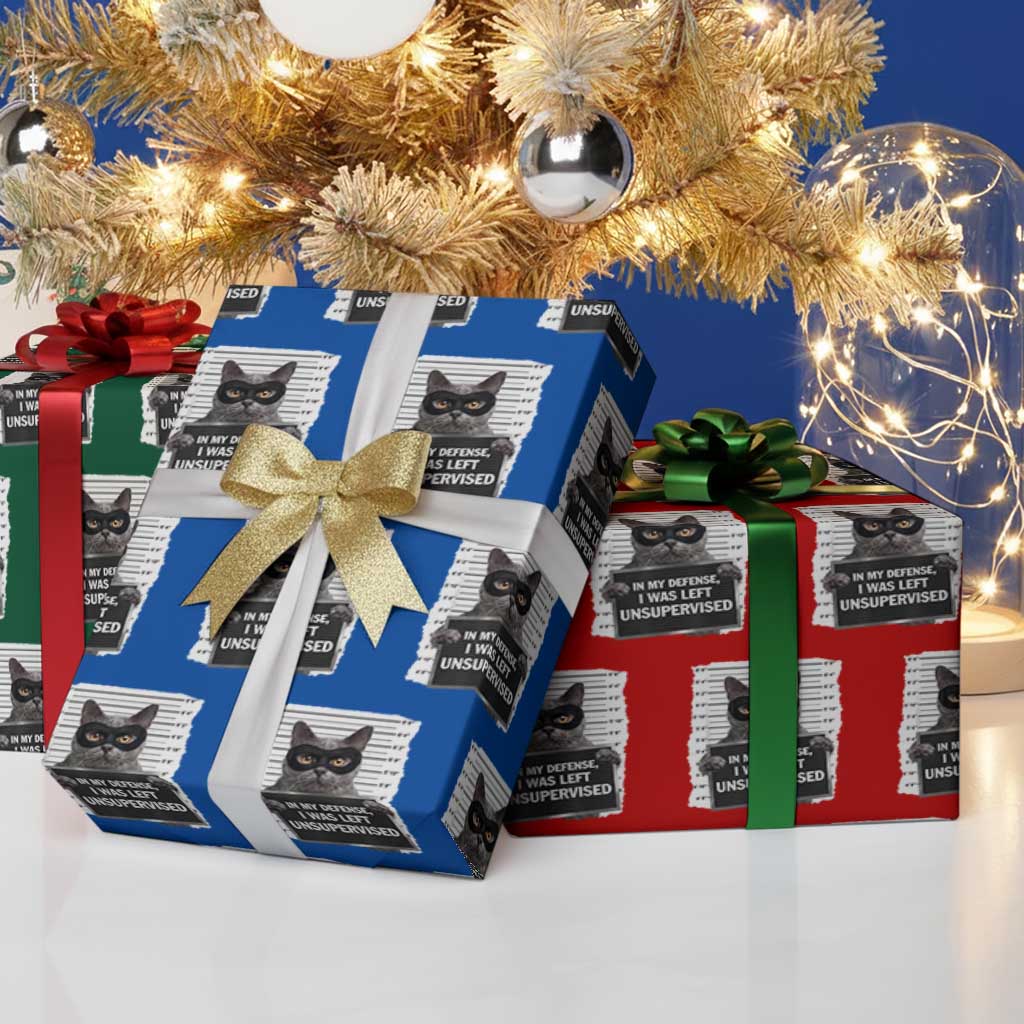 Funny Cat Mugshot Wrapping Paper Roll In My Defense I Was Left Unsupervised