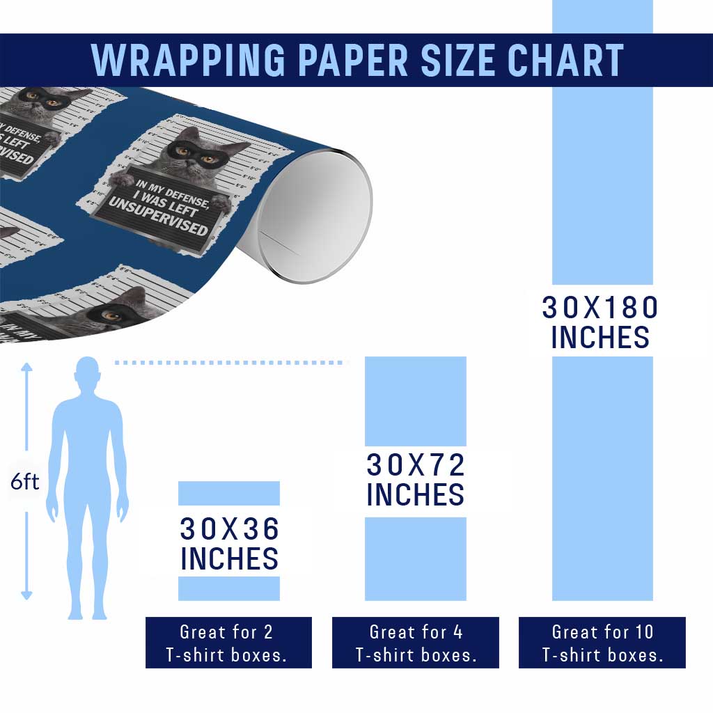 Funny Cat Mugshot Wrapping Paper Roll In My Defense I Was Left Unsupervised
