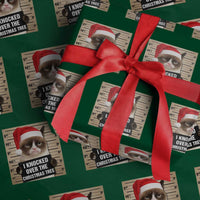 Funny Cat Mugshot Xmas Wrapping Paper Roll I Will Protect You Kitten No Matter What - Wonder Print Shop