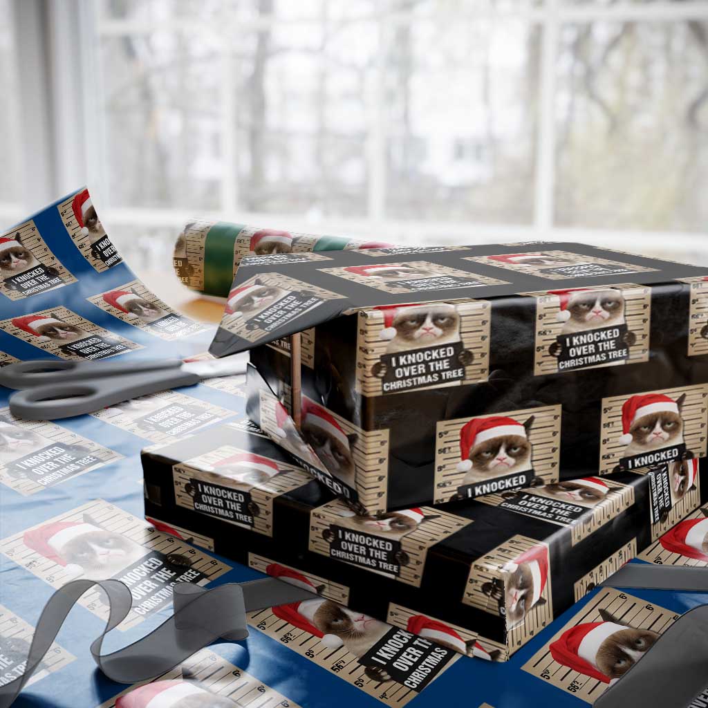Funny Cat Mugshot Xmas Wrapping Paper Roll I Will Protect You Kitten No Matter What - Wonder Print Shop