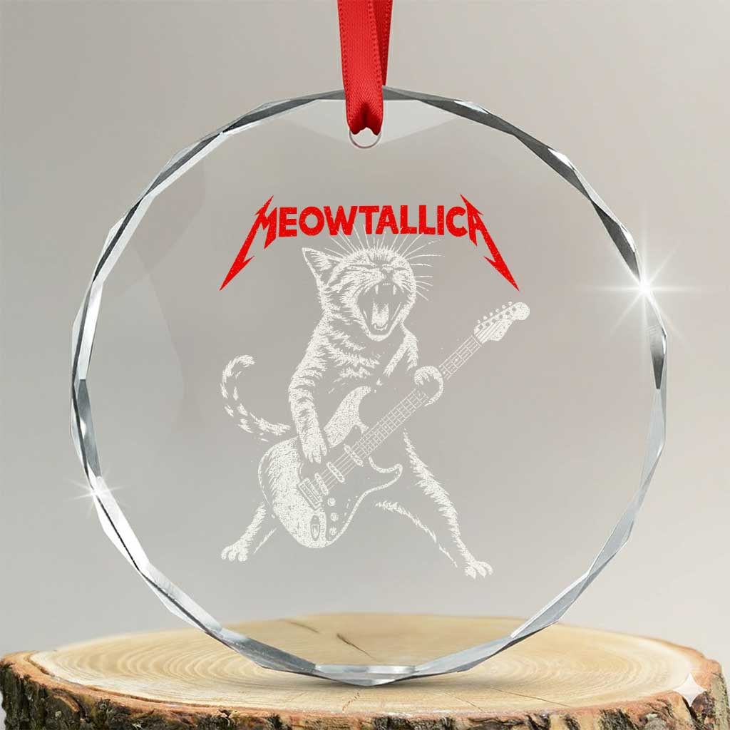 Funny Cat Playing Guitar Crystal Glass Ornament Vintage 90s Classic Rock Star Cat Graphic Rock and Roll - Wonder Print Shop
