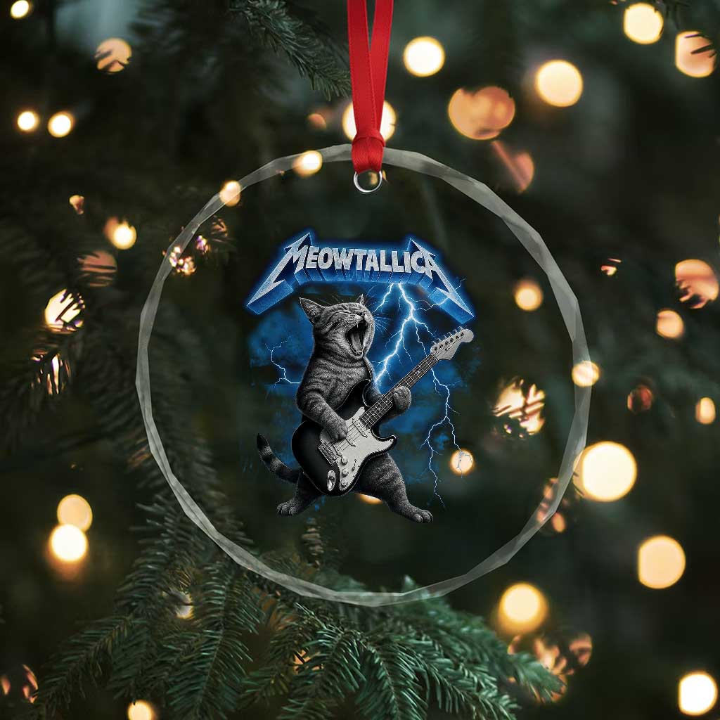 Funny Cat Playing Guitar Crystal Glass Ornament Vintage 90s Style Bootleg Graphic Rock Star Rock Cat - Wonder Print Shop