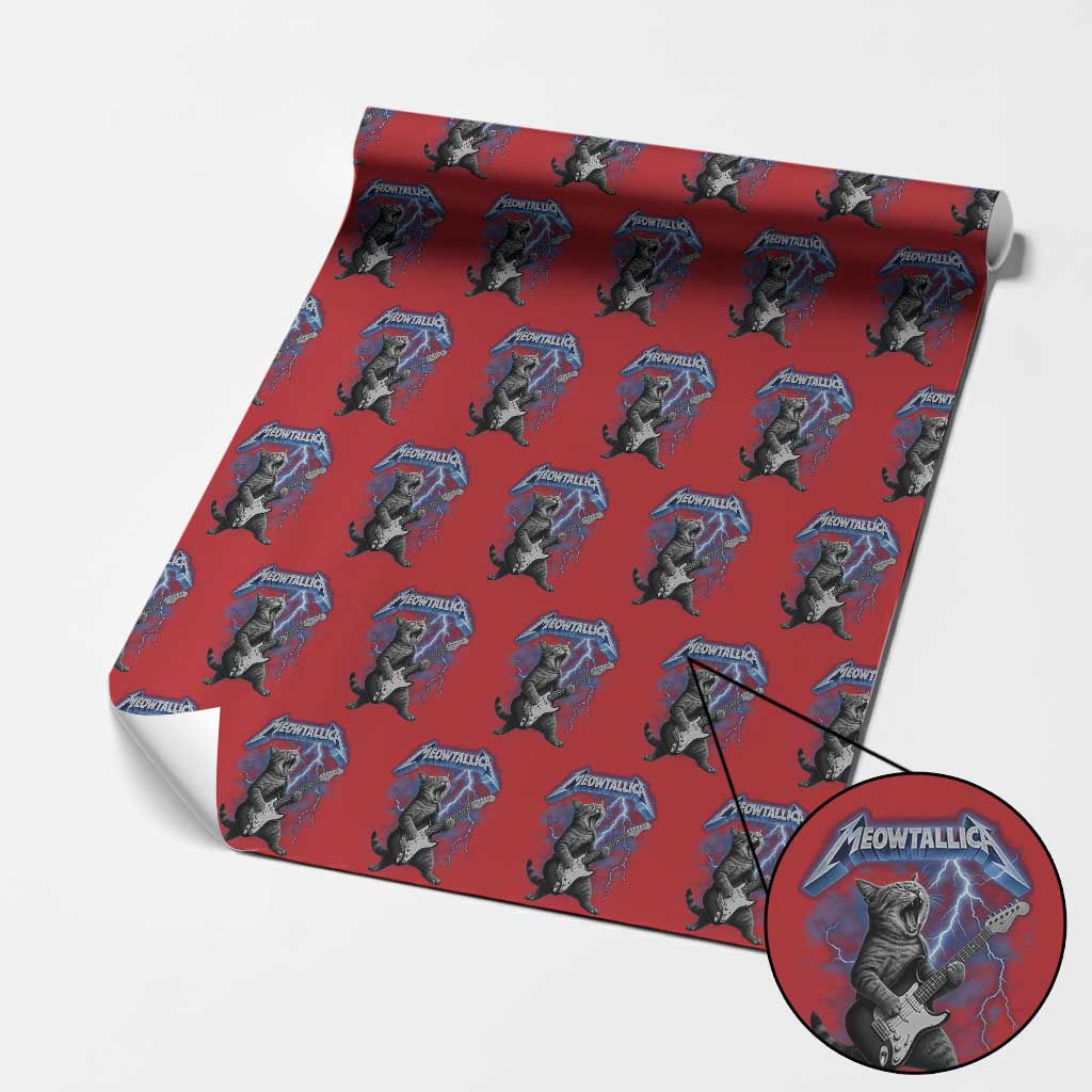 Funny Cat Playing Guitar Wrapping Paper Roll Vintage 90s Style Bootleg Graphic Rock Star Rock Cat - Wonder Print Shop