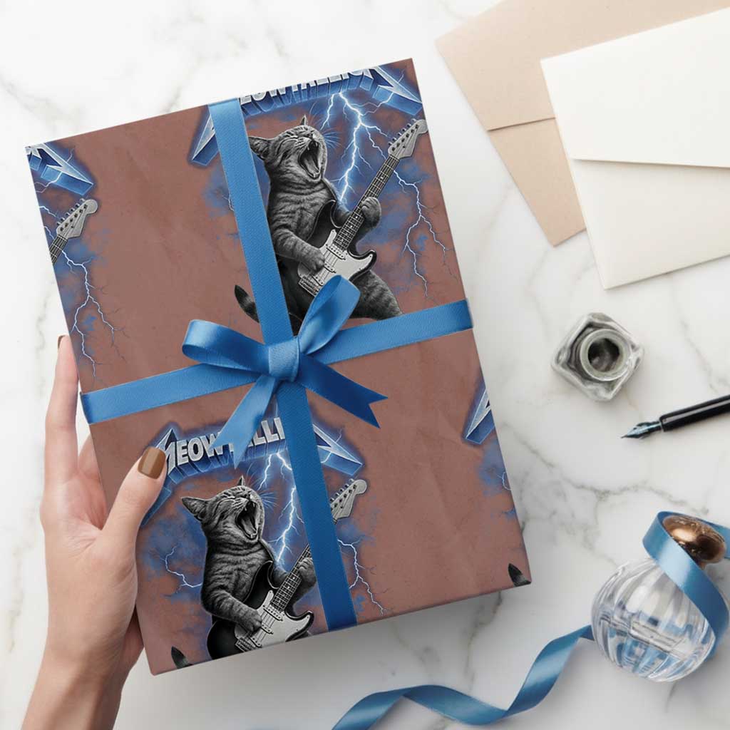 Funny Cat Playing Guitar Wrapping Paper Roll Vintage 90s Style Bootleg Graphic Rock Star Rock Cat - Wonder Print Shop